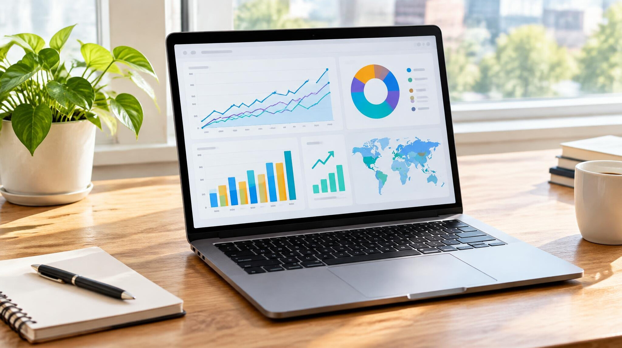 Laptop showing business analytics charts