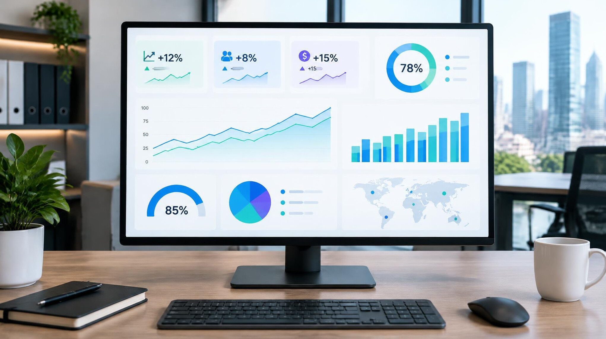 Dashboard with performance indicators on a screen